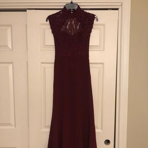 Burgundy Backless Lace Maxi Dress